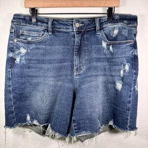 Judy Blue Denim‎ Shorts Distressed Cutoff Frayed Hem Stretch High Rise | 2XL
